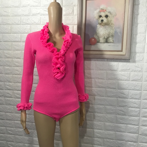 Vintage Sweaters - Vintage Hot Pink Knit Onesie Sweater top M